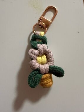 Handmade Floral Macrame Keychain - Pink, Yellow & Green